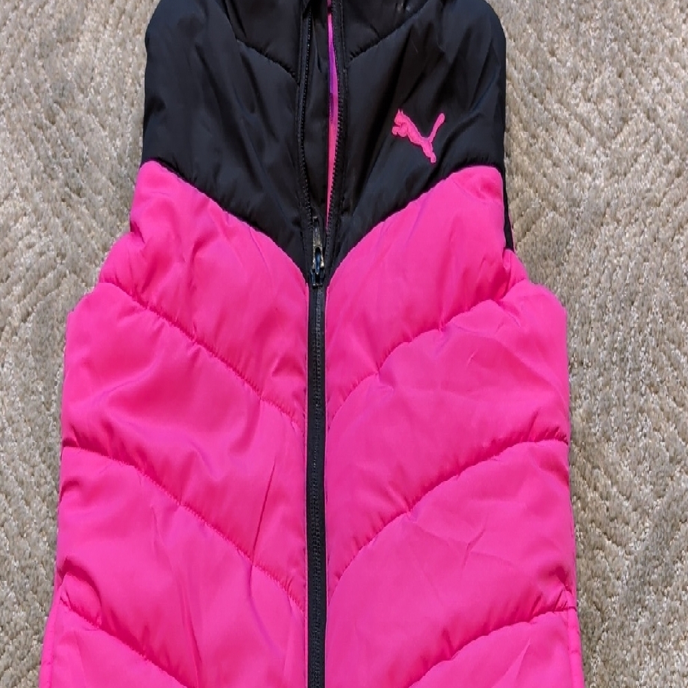 Puma Hot Pink & Black Quilted Puffer Vest